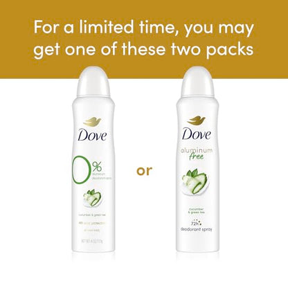Dove Aluminum Free Deodorant Spray for Women Cucumber & Green Tea 72 hour odor protection 4 oz