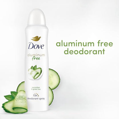 Dove Aluminum Free Deodorant Spray for Women Cucumber & Green Tea 72 hour odor protection 4 oz