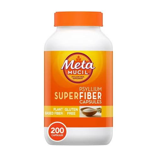 Metamucil Fiber Supplement, Psyllium Husk Fiber Powder Capsules for Daily Digestive Health, 200 Count