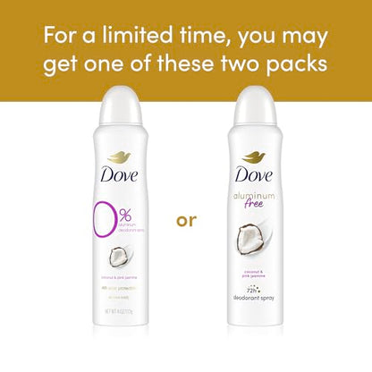 Dove Aluminum Free Deodorant Spray for Women Coconut & Pink Jasmine 72 hour odor protection 4 oz