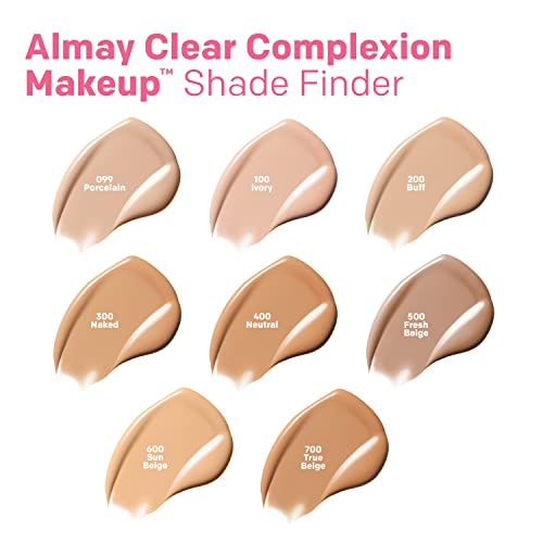 Almay Clear Complexion Acne Foundation Makeup with Salicylic Acid, Medium Coverage, Soft Matte Finish, Hypoallergenic, Cruelty- & Fragrance-Free, Dermatologist Tested, 700 True Beige, 1 fl oz