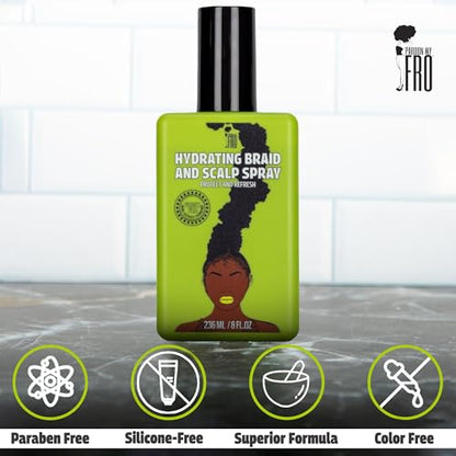 Pardon My Fro Braid & Scalp Hydrating Spray – Moisturizing Scalp Health Treatment for Dry, Itchy Scalp, Hair Hydration, Non-Oily Leave-In Spray for Women, Hyaluronic Acid Infused Hair Care Solution