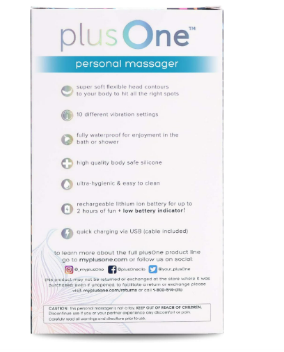 plusOne Personal Massager, 10 Vibration Settings, Waterproof, Body-Safe Silicone, Ultra Hygienic, USB Rechargeable, for Women and Men