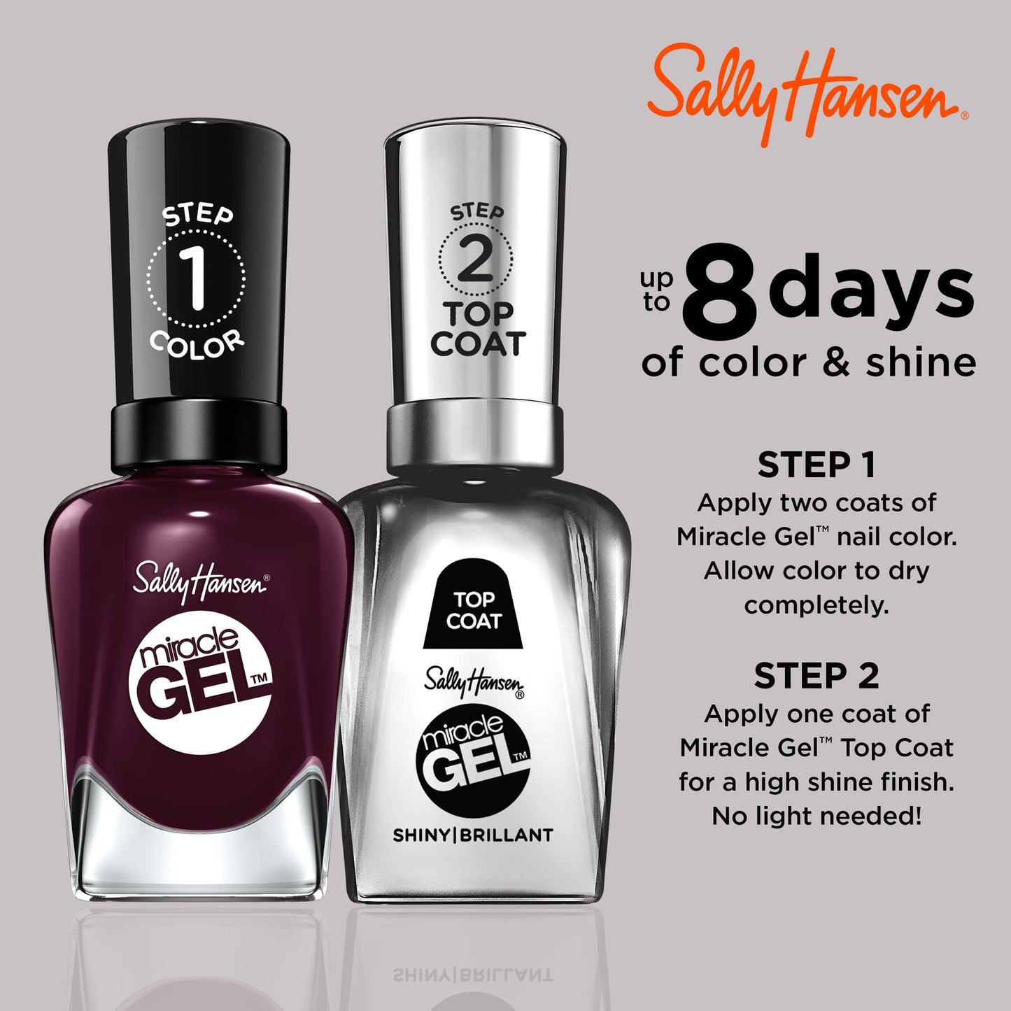Sally Hansen Miracle Gel, Cabernet With Bae, Long Lasting, Gel-Like Formula, No UV Lamp Needed, Opaque, Shiny Red Nail Polish