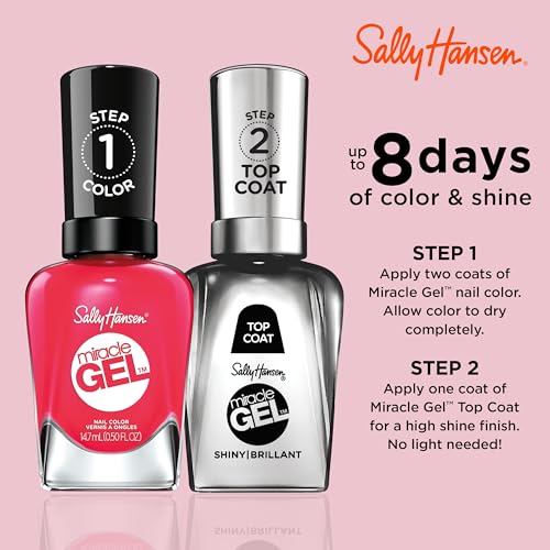 Sally Hansen Miracle Gel Salon Quality Nail Polish | Gel-Like Formula, Two-Step System, No UV Light Needed, Long Lasting | Opaque, Glossy | 329 Pink Tank | Reddish Pink Nail Color