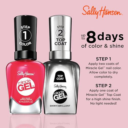 Sally Hansen Miracle Gel Salon Quality Nail Polish | Gel-Like Formula, Two-Step System, No UV Light Needed, Long Lasting | Opaque, Glossy | 329 Pink Tank | Reddish Pink Nail Color