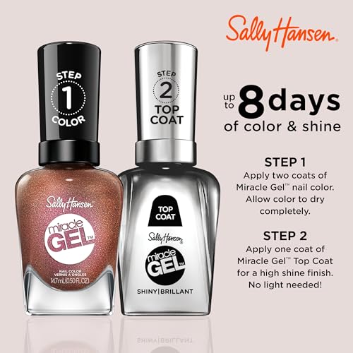 Sally Hansen Miracle Gel Salon Quality Nail Polish | Gel-Like Formula, Two-Step System, No UV Light Needed, Long Lasting | Sheer, Shimmery | 211 One Shell of a Party | Nude Pink Nail Polish