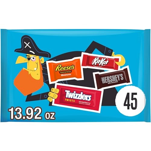 HERSHEY'S Miniatures Assorted Flavored, Halloween Candy Bag, 13.92 oz (45 Pieces)