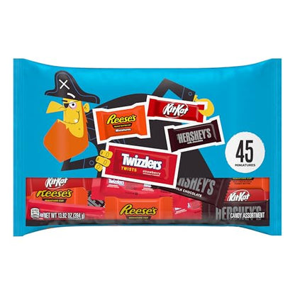 HERSHEY'S Miniatures Assorted Flavored, Halloween Candy Bag, 13.92 oz (45 Pieces)