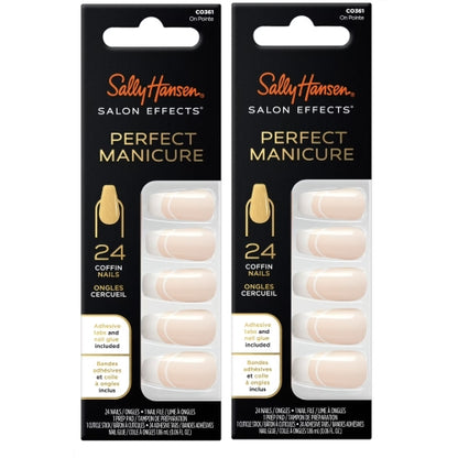 Sally Hansen Perfect Manicure Press On Nails, Coffin Shape, On Pointe French Manicure, 24 False Nails