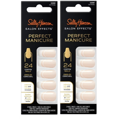 Sally Hansen Perfect Manicure Press On Nails, Coffin Shape, On Pointe French Manicure, 24 False Nails