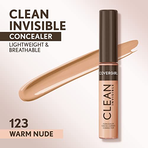 Covergirl Clean Invisible Concealer, Lightweight, Hydrating, Vegan Formula, Warm Nude 123, 0.23oz