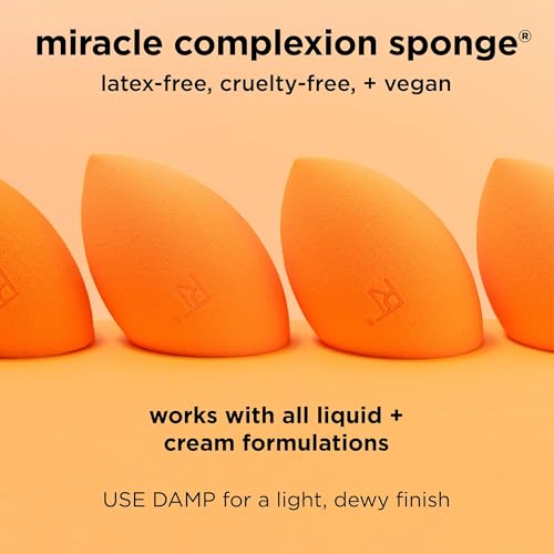 Real Techniques Miracle Complexion Sponge, Makeup Blender for Liquid and Cream Foundation, Full Coverage, Streak-Free Professional Makeup Tool, Cruelty Free, Vegan, Latex Free, 4 Count