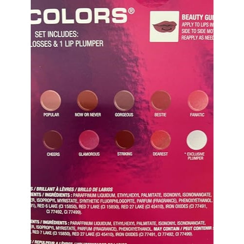 L.A. COLORS All Is Bright 10pc Lipgloss & Lip Plumper Set, Excluxive Limited Edition Shimmer Plumper, Gloss Exposure