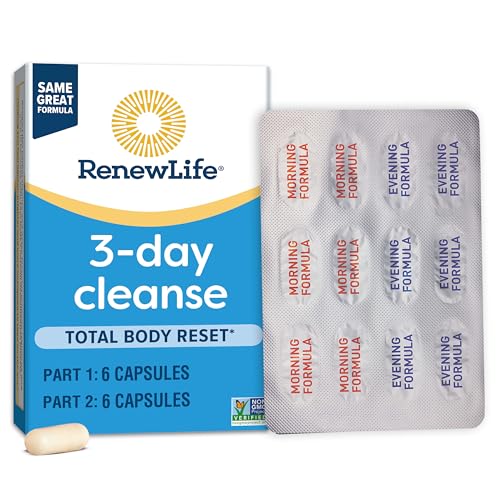 Renew Life 3-Day Cleanse Total Body Reset 2-Part Detox Cleanse Capsules, Digestive Wellness and Regularity, Herbal Blend with Magnesium and Cranberry, Soy, Dairy and gluten-free 12 Count