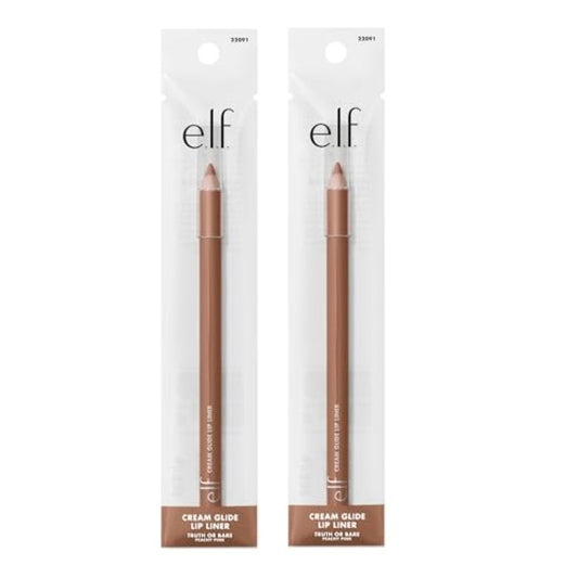 2 Pack e.l.f. Cream Glide Lip Liner, Highly-Pigmented Pencil For Shaping & Sculpting Lips, Semi-Matte Finish, Vegan & Cruelty-Free, Truth or Bare