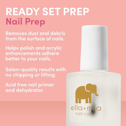 ella+mila Professional Nail Dehydrator and Primer - 1-Step Nail Prep for Gel Polish, Acrylic & Press On - 17-Free Acid Free Fingernail Primer and Dehydrator - Extends Manicure Life (0.45 fl oz)