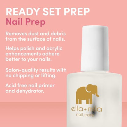 ella+mila Professional Nail Dehydrator and Primer - 1-Step Nail Prep for Gel Polish, Acrylic & Press On - 17-Free Acid Free Fingernail Primer and Dehydrator - Extends Manicure Life (0.45 fl oz)