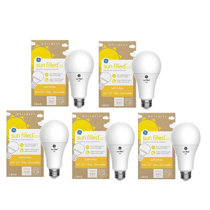 GE Sun Filled LED Light Bulb, 60 Watt, Soft White, A21 (5 Pack)