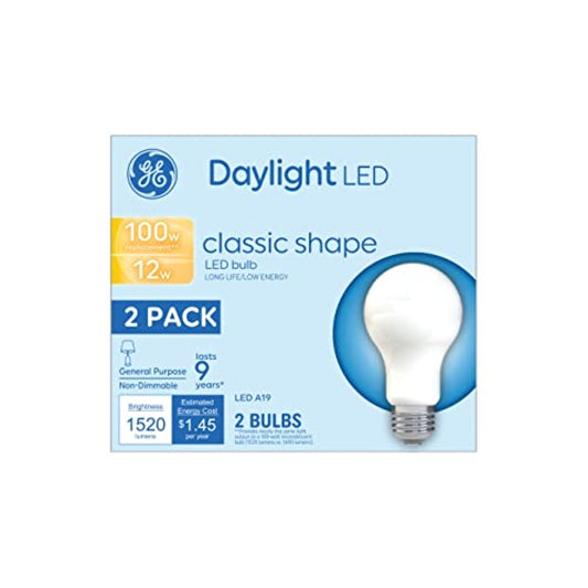 GE LED Light Bulbs, 100 Watt, Daylight, A19 (2 Count)