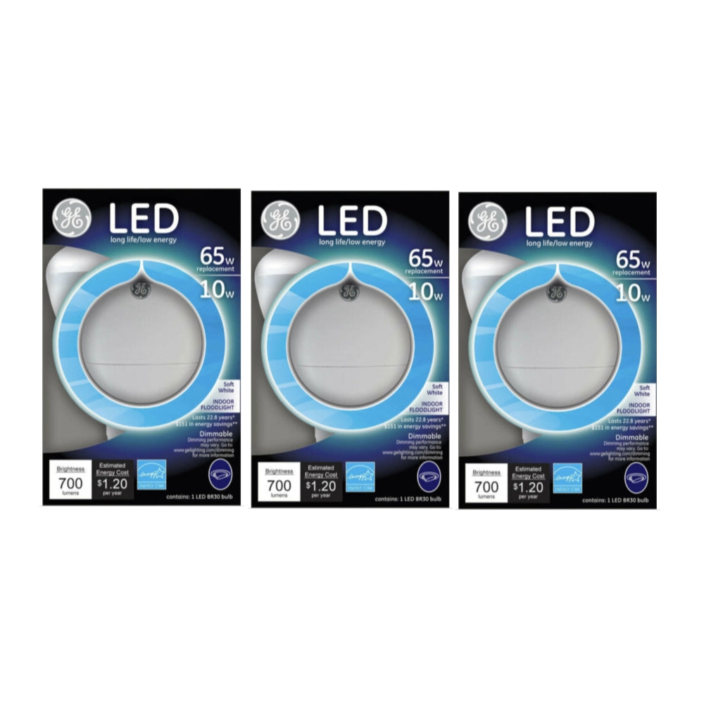 GE Lighting 89936 LED 10-watt 700-Lumen Dimmable R30 Indoor Floodlight with Medium Base, Soft White - 3 Pack