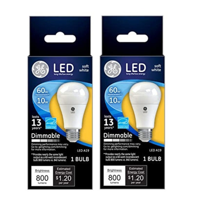 GE A19 E26 (Medium) LED Bulb Soft White 60 Watt Equivalence 2 Pack