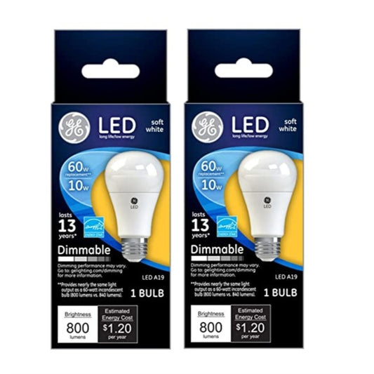 GE A19 E26 (Medium) LED Bulb Soft White 60 Watt Equivalence 2 Pack