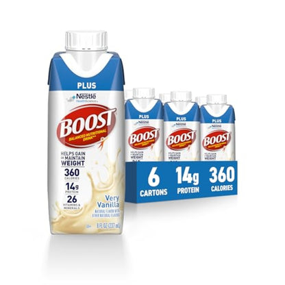 BOOST Plus Ready to Drink Balanced Nutritional Drink, Very Vanilla, 8 FL OZ (Pack of 6)