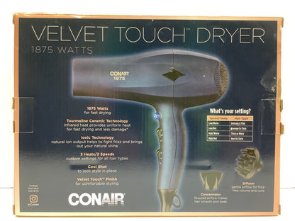 Conair Velvet Touch Dryer, 1875 Watts, w/Diffuser & Concentrator