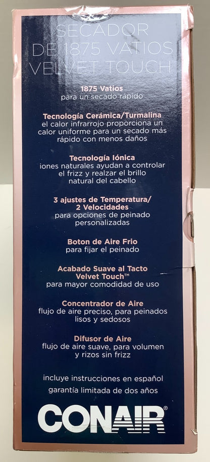 Conair Velvet Touch Dryer, 1875 Watts, w/Diffuser & Concentrator