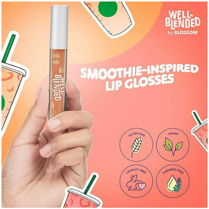 Blossom Lip Gloss Well Blended Fruit Flavored Smoothie Inspired Moisturizing Lip Care, Hydrating Lip Gloss with Wand Applicator, 0.10oz, Coffee Craze