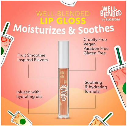 Blossom Lip Gloss Well Blended Fruit Flavored Smoothie Inspired Moisturizing Lip Care, Hydrating Lip Gloss with Wand Applicator, 0.10oz, Coffee Craze