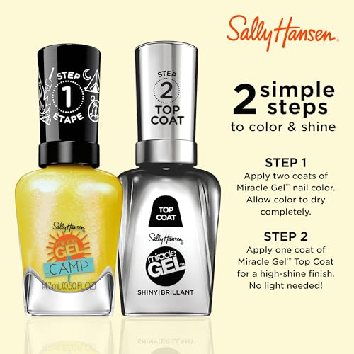Sally Hansen Miracle Gel Salon Quality Nail Polish | Gel-Like Formula, Two-Step System, No UV Light Needed, Long Lasting | Opaque, Shimmery | 898 Catching Fireflies | Bright Yellow Nail Color