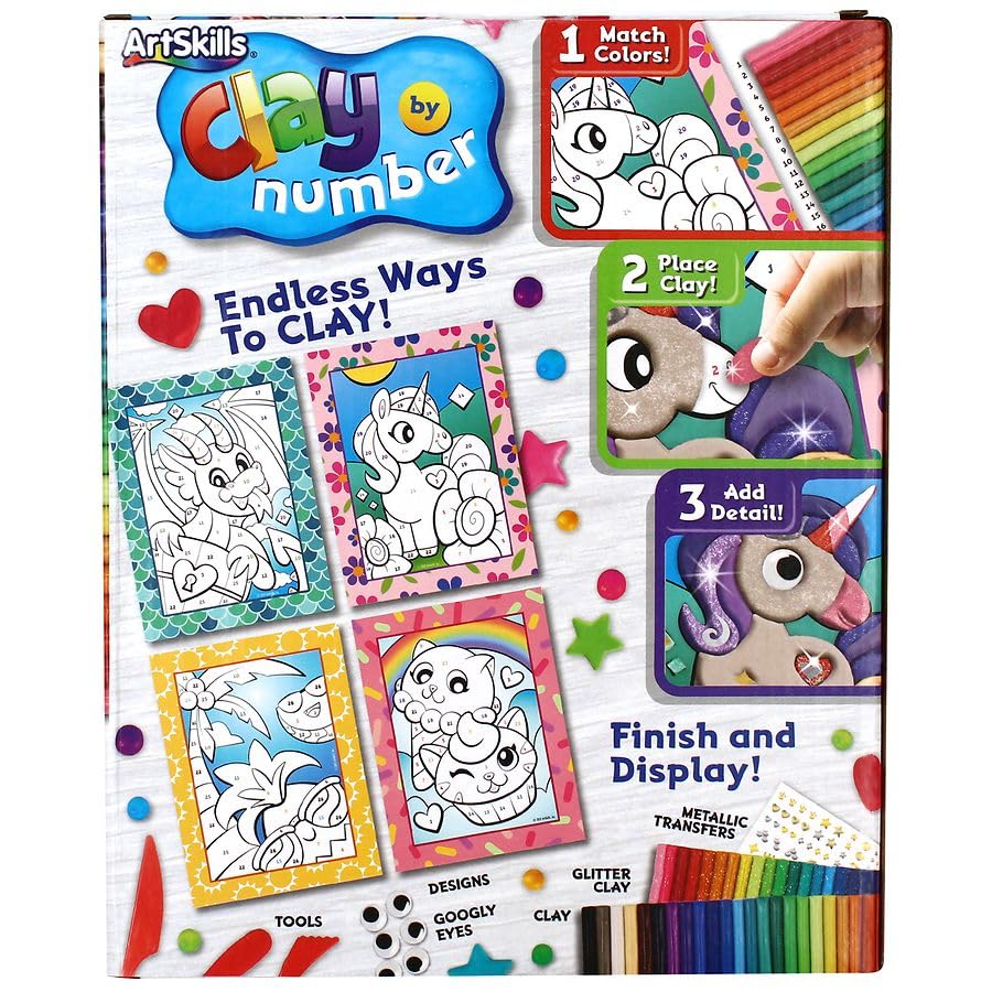 ArtSkills Clay By Number 60 Piece Set, 4 Designs Includes Metallic Clay Transfer