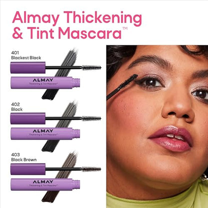 Almay Thickening & Tint Mascara, Instant Soft Full Volume, Conditions & Darkens Natural Lashes Over Time, No Flaking or Clumping, 403 Black Brown, 0.28 fl oz