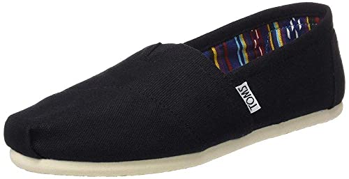 TOMS Women's Espadrille Loafer Flat, Black White, 8.5