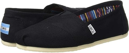 TOMS Women's Espadrille Loafer Flat, Black White, 8.5