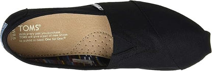 TOMS Women's Espadrille Loafer Flat, Black White, 8.5