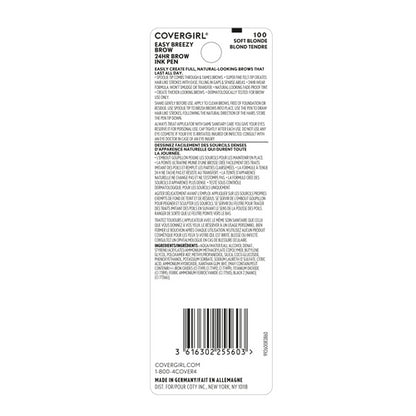 COVERGIRL Easy Breezy Brow All-Day Brow Ink Pen, Soft Blonde, Natural, Pack of 1, Eyebrows, Eyebrow Pencil, Brow Pencil, Matte, Eyebrow Enhancer, Super-Fine Tip, Smudge Proof, Longlasting