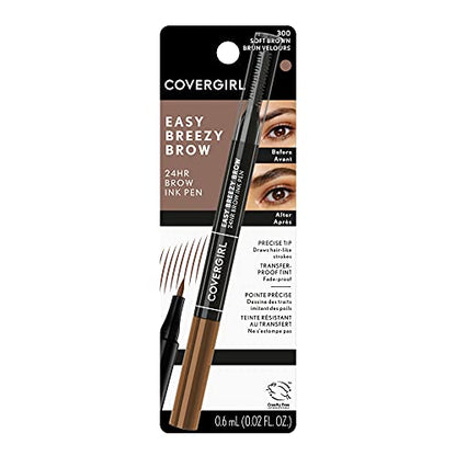 COVERGIRL - Easy Breezy Brow 24HR Brow Ink Pen™, dual applicator, ultra-precise felt-tip, spoolie comb, water-resistant, lightweight, 100% Cruelty-Free