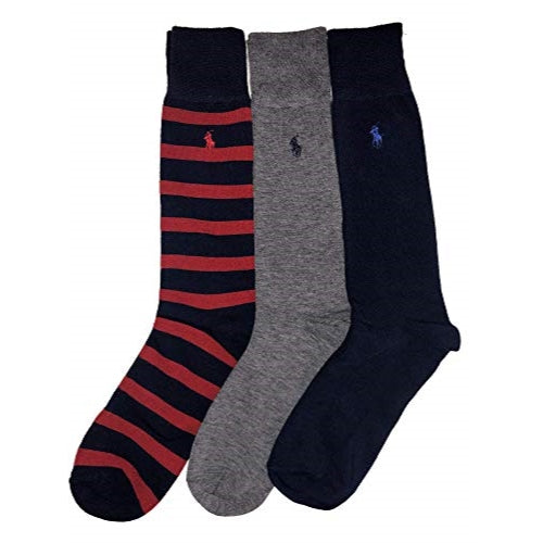 Polo Ralph Lauren Rugby Striped/Solid Dress Socks - 3 Pack Sock Size 10-13/Shoe Size 6-12 1/2