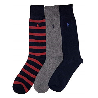 Polo Ralph Lauren Rugby Striped/Solid Dress Socks - 3 Pack Sock Size 10-13/Shoe Size 6-12 1/2