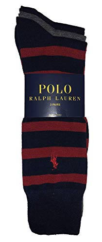 Polo Ralph Lauren Rugby Striped/Solid Dress Socks - 3 Pack Sock Size 10-13/Shoe Size 6-12 1/2