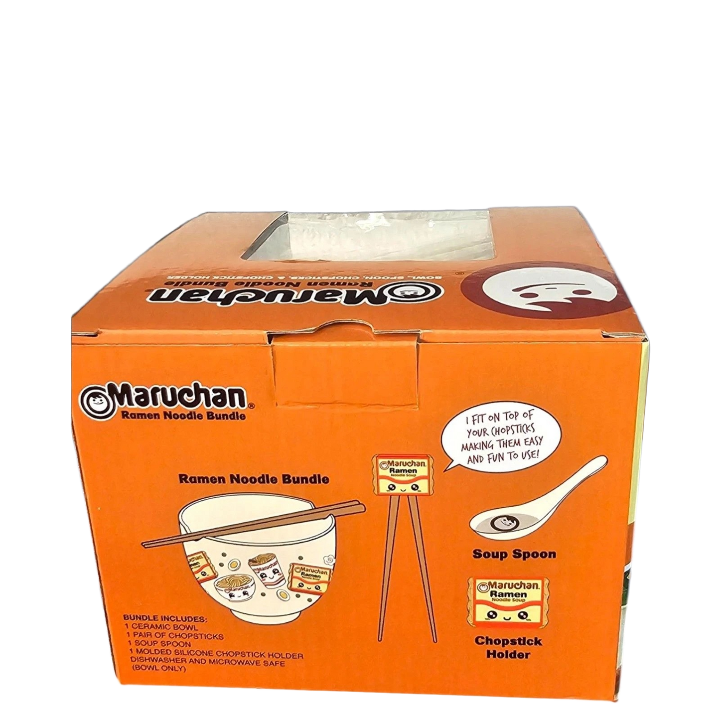 Mad Engine Ramen Bowl Maruchan Kawaii Noodles Microwave Dishwasher Safe Ceramic Bowl w/Reusable Bamboo Chopsticks (Kawaii Noodles)