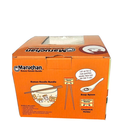 Mad Engine Ramen Bowl Maruchan Kawaii Noodles Microwave Dishwasher Safe Ceramic Bowl w/Reusable Bamboo Chopsticks (Kawaii Noodles)