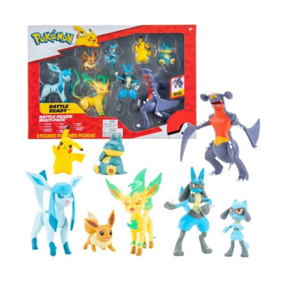 Pokemon Characters Set 8Pack 5-11cm - Pokemon Games New 2023 - Garchomp, Pikachu, Eevee, Lucario, Riolu, Munchlax, Glaceon & Leafeon -Figurine Pokemon Action Figure - Official Pokemon Toys