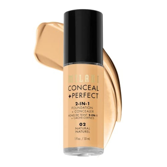 Milani Conceal + Perfect 2-in-1 Foundation + Concealer for a Flawless Complexion, Under Eye Corrector, Cover Redness and Imperfections, Waterproof and Sweatproof - Natural