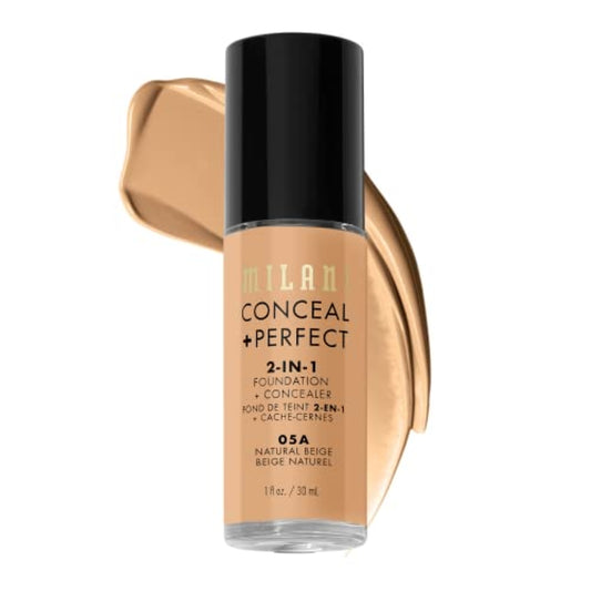 Milani Conceal + Perfect 2-in-1 Foundation + Concealer for a Flawless Complexion, Under Eye Corrector, Cover Redness and Imperfections, Waterproof and Sweatproof - Natural Beige