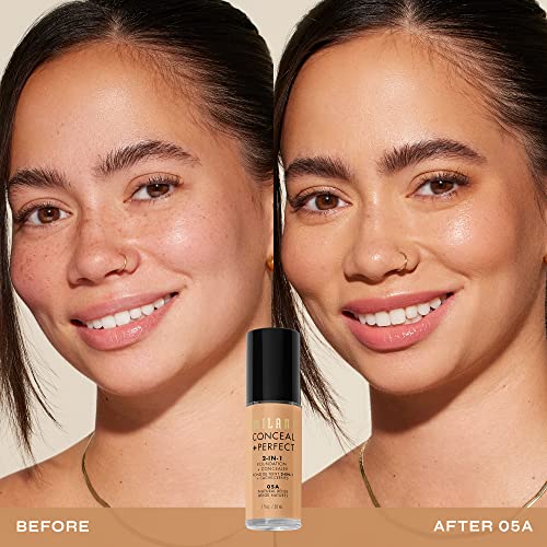 Milani Conceal + Perfect 2-in-1 Foundation + Concealer for a Flawless Complexion, Under Eye Corrector, Cover Redness and Imperfections, Waterproof and Sweatproof - Natural Beige