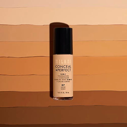 Milani Conceal + Perfect 2-in-1 Foundation + Concealer for a Flawless Complexion, Under Eye Corrector, Cover Redness and Imperfections, Waterproof and Sweatproof - Sand Beige